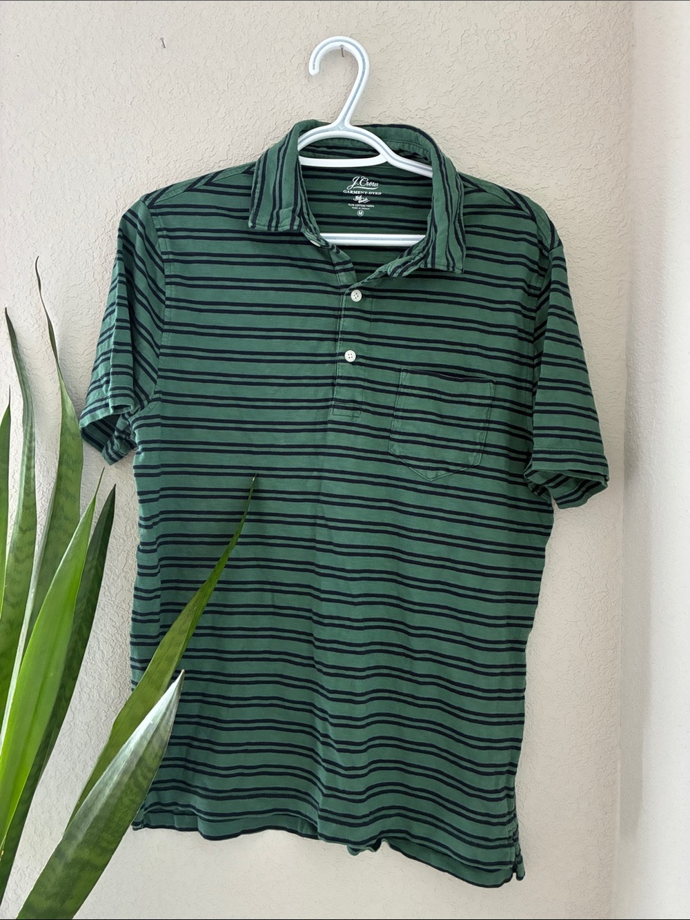 J.Crew Green and Black Striped Polo